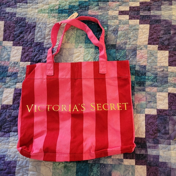 Victoria's Secret Canvas Red & Pink Canvas Tote NWT - Picture 2 of 7